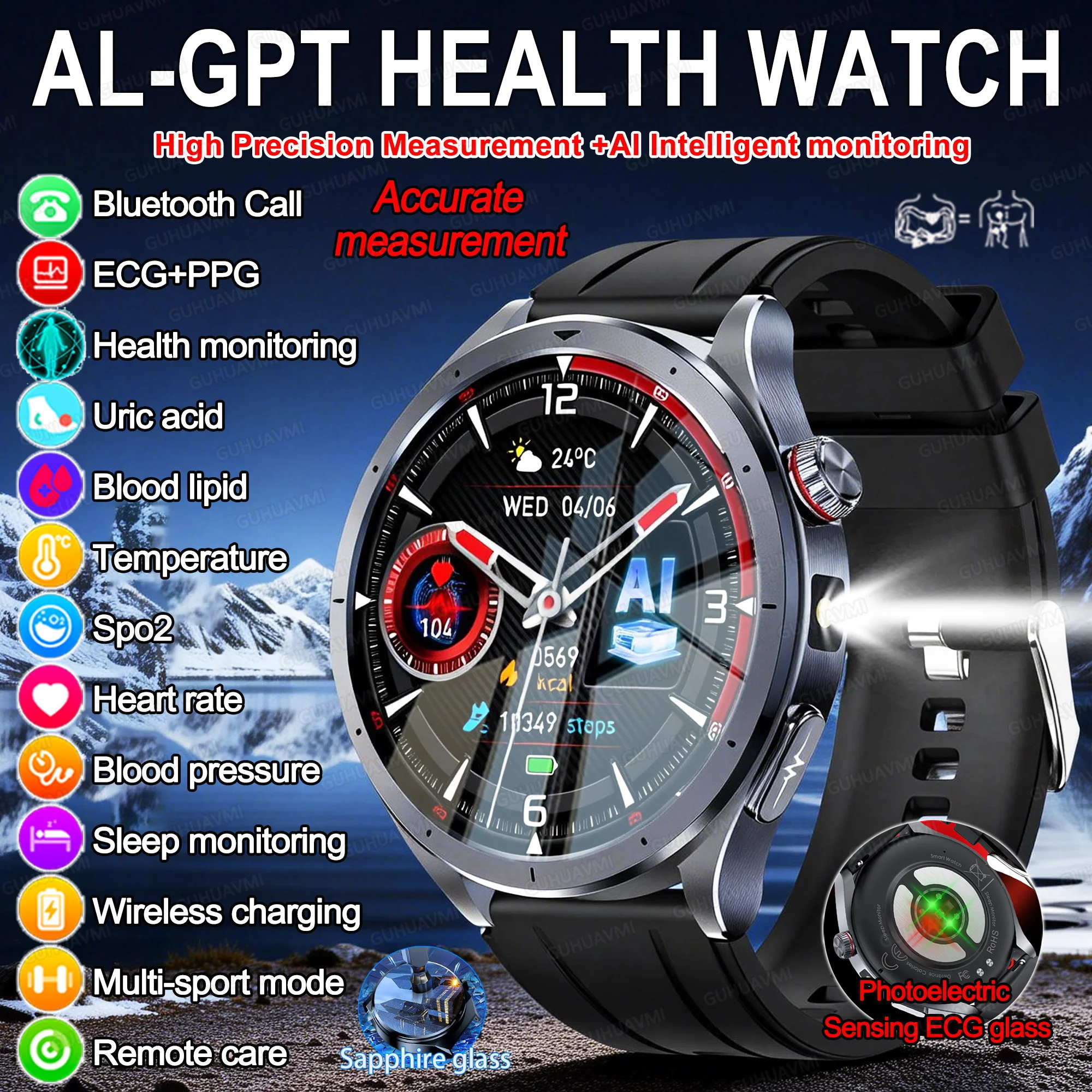 2026New Health Smartwatch 650nm Laser Therapy Men ECG Blood Pressure Lipid Uric Acid Bluetooth Call For Android IOS Smart Watch