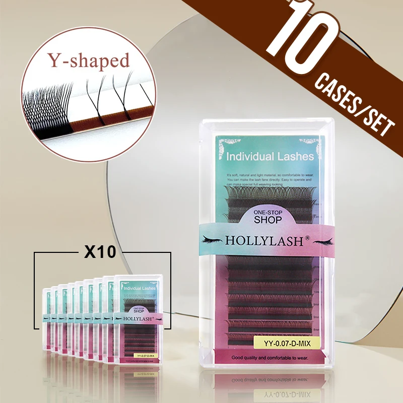 HOLLYLASH 10pcs Super Soft Y Shape Lash Extension Wholesale Individual Eyelash Professional Natural False Eye Lash Supplies