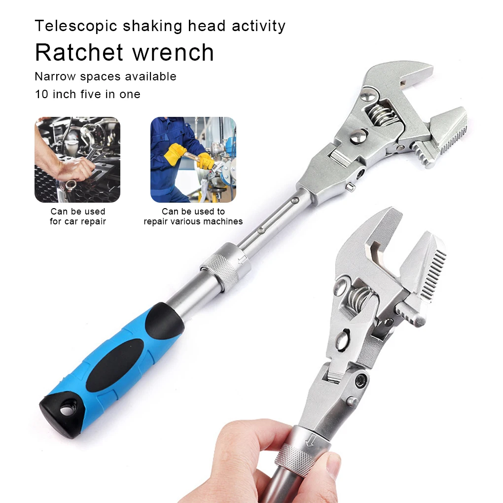 Portable Adjustable Torque Wrench 180 Degree Folding Ratchet Wrench Household Maintenance Pulley Wrench 5 In 1 Spanner 10 Inch