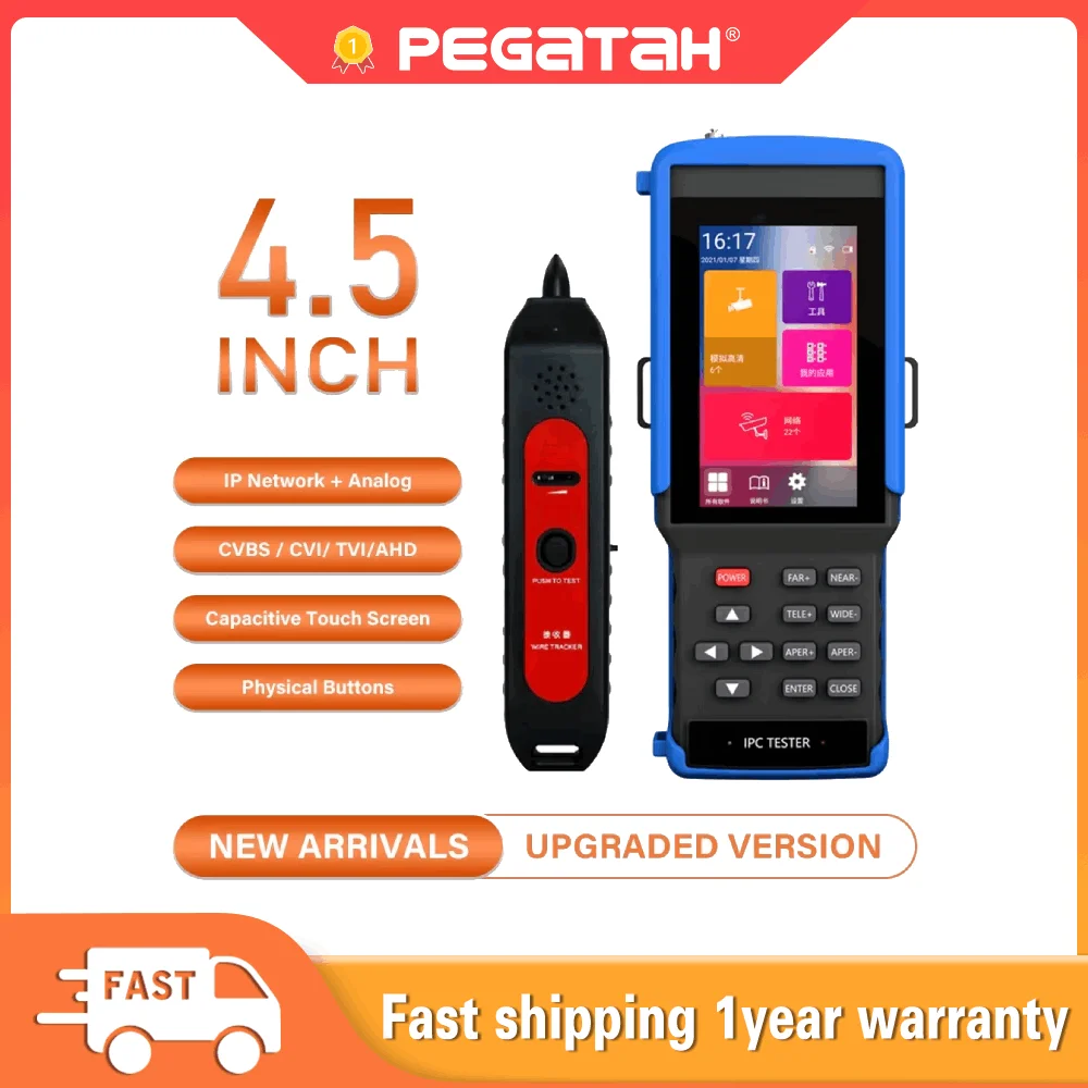 

PEGATAH 4.5 Inch IP CCTV Tester Portable 4K IP AHD CVI TVI CVBS Mini Monitor IPC/Analog Tester with POE 48V 12V HDMI Output