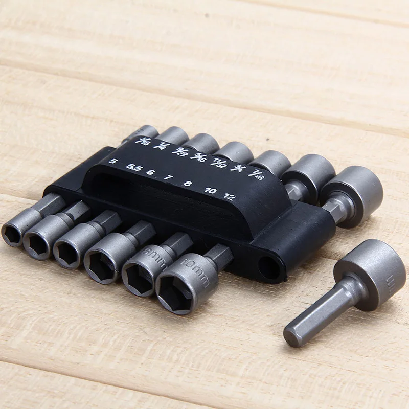 

Heavy duty 14 Piece Set of Nut Driver Drill Bits with 1/4in Hex Shank SAE & Metric Socket Chrome Vanadium Steel