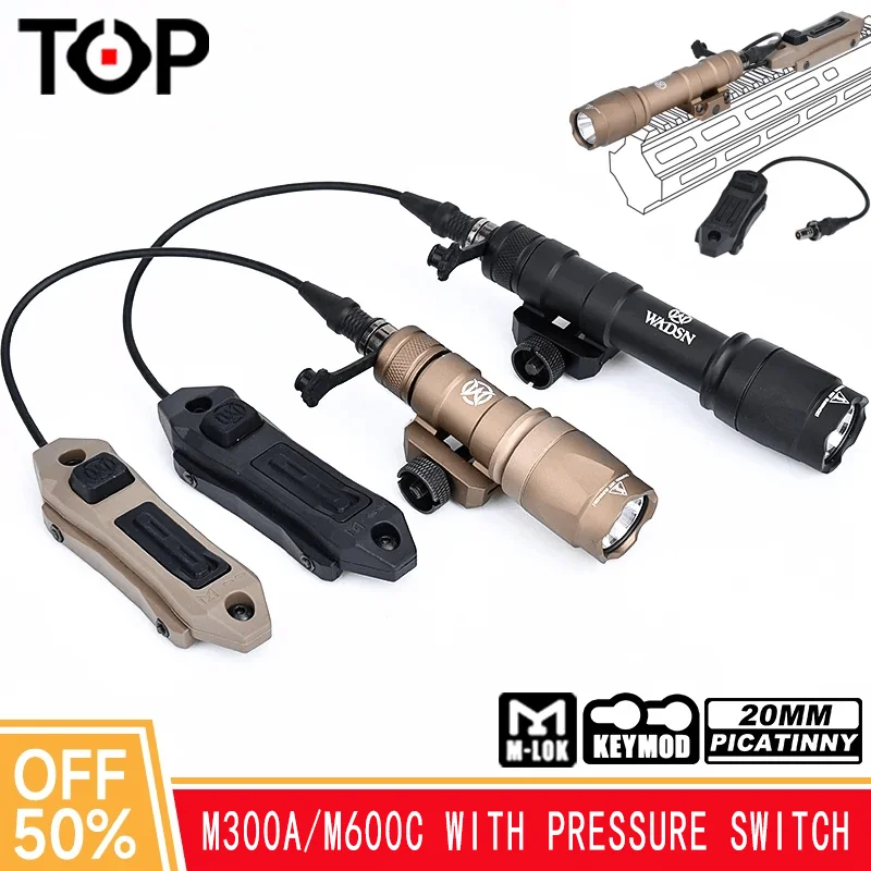 WADSN M300 M600 M600C Tactical Flashlight M300A Mini Scout Light Dual Function Pressure Switch Fit Keymod M-Lok Picatinny Rail