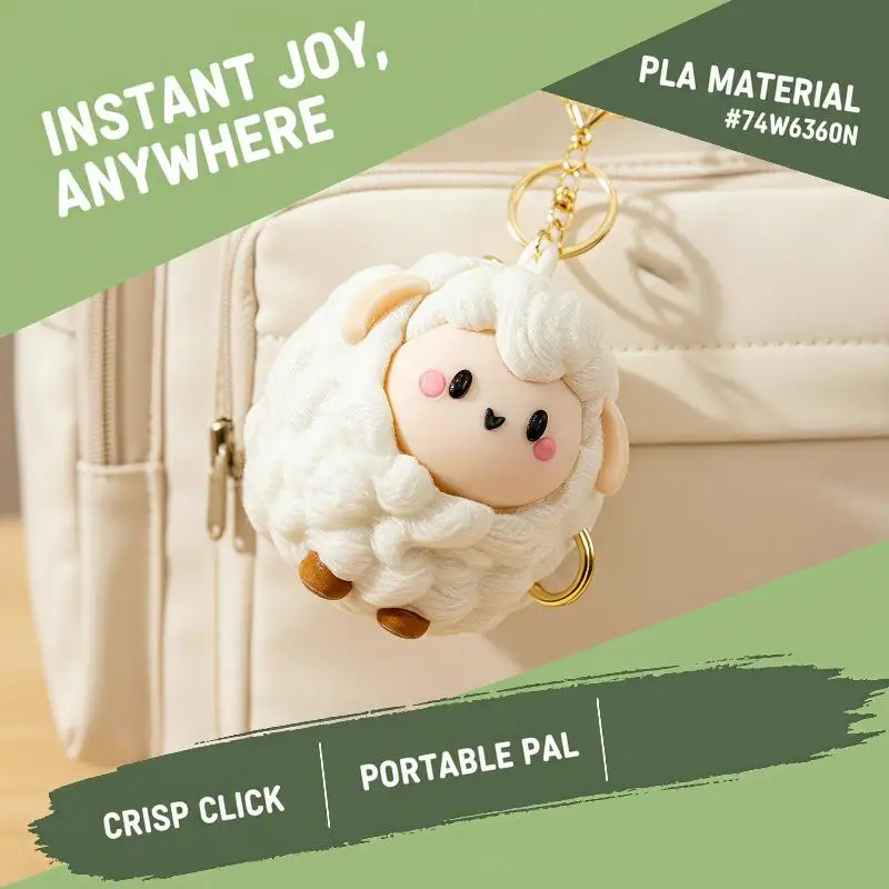 Cute 3D Printed Sheep Fidget Clicker Keychain BPA-Free Stress Relief Toy for Purse Charm Christmas Stocking Stuffer