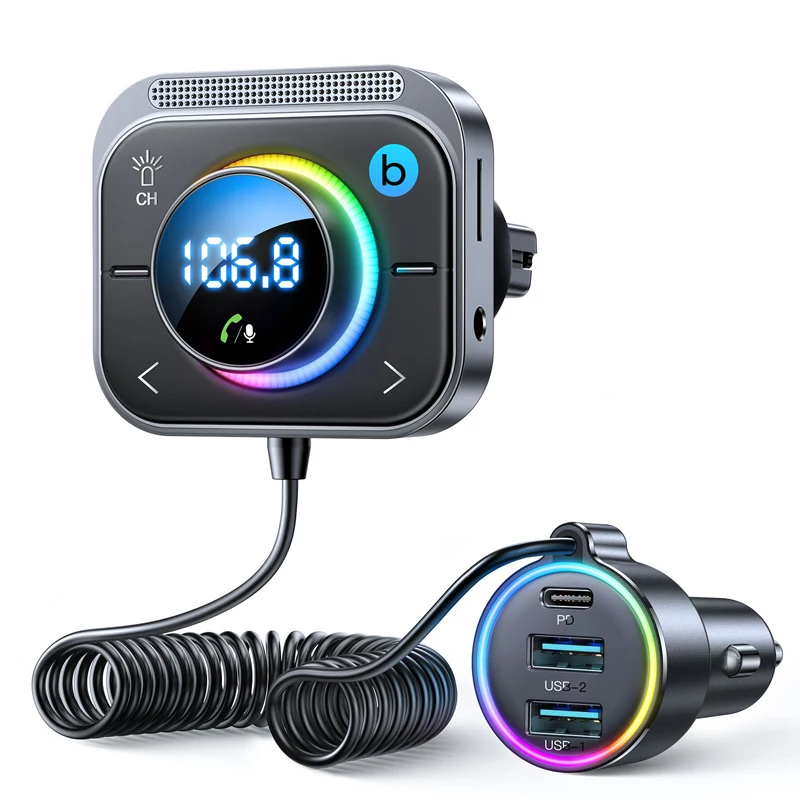 

Car charger, Bluetooth transmitter, comes with spring cable conversion plug, digital display