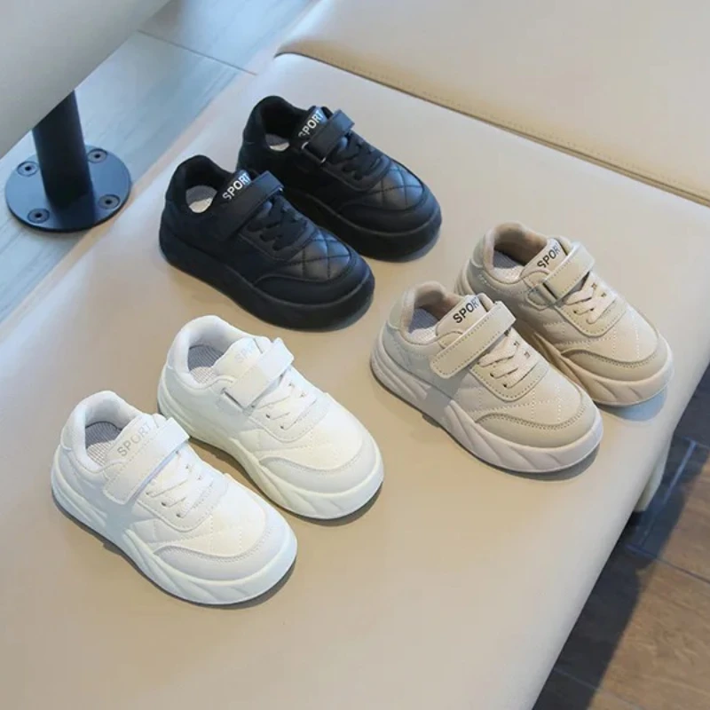 

Childrens Spring Autumn Solid Color Sneakers Boys Casual Board Shoes Girls Low Top Velcro Lightweight Soft Soled Kid White Shoes