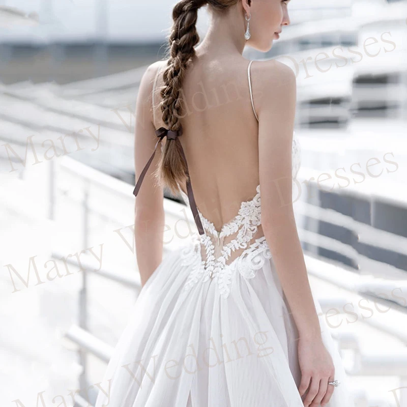 2024 Modern Sexy A Line abiti da sposa da donna Appliques pizzo abiti da sposa senza maniche Backless Spaghetti Strap Vestidos De Novia