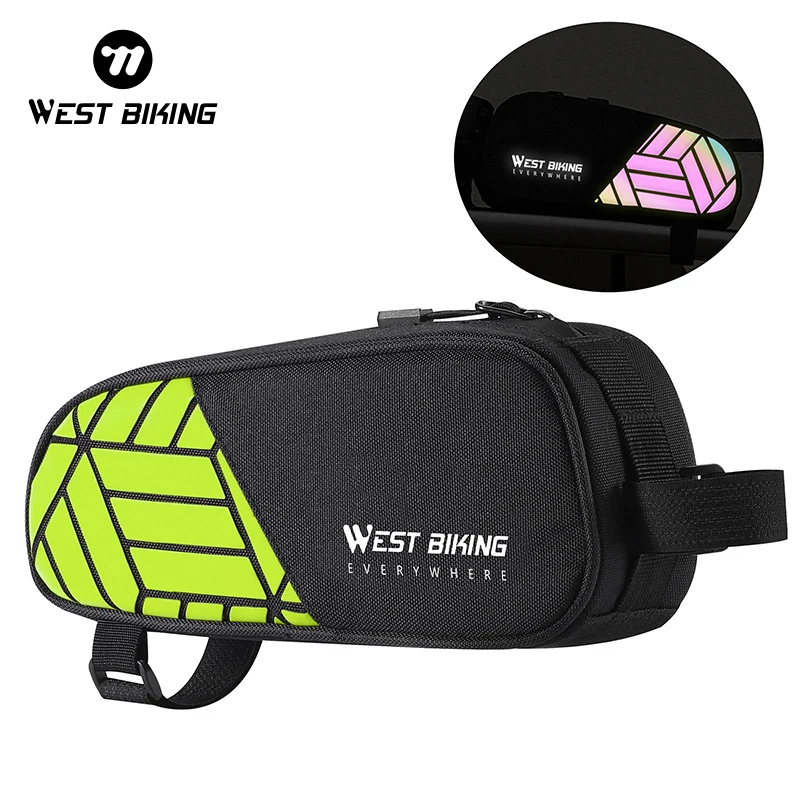 

WEST BIKING Bicycle Bag Cycling Top Front Tube Frame Bag Portable MTB Road Bicycle Reflective Leather Pannier Bike Accessories