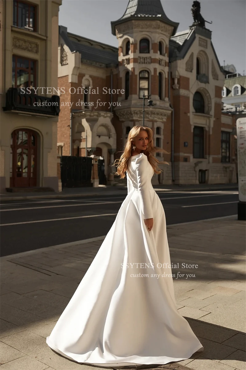 SSYTENS Abiti da sposa a-line da donna Lussuoso abito da sposa in raso a maniche lunghe Principessa Abiti da ballo di nozze 2026 Personalizzato
