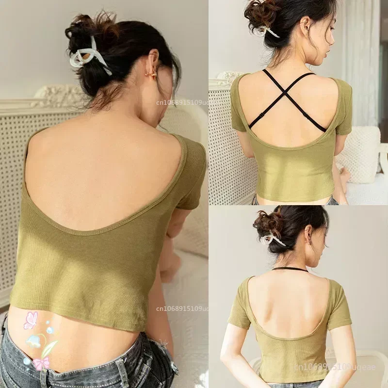 Invisible Bra with Bare Open Back Sexy Women Intimate Underwear Small Chest Pudh Up Gathered Lingerie Thin Vest Seamles Backless