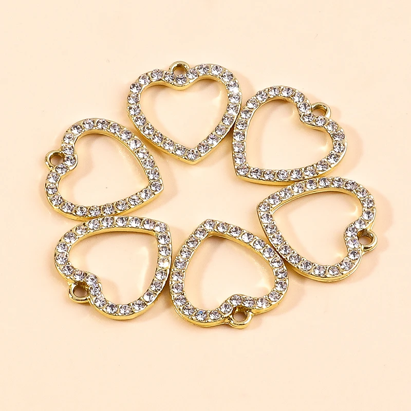 Leslie 10 Stück 18 x 19 mm niedliche goldfarbene Kristall-Liebesherz-Anhänger für Anhänger, Halskette, Armband, handgefertigt, DIY-Schmuckherstellung – Detail 2