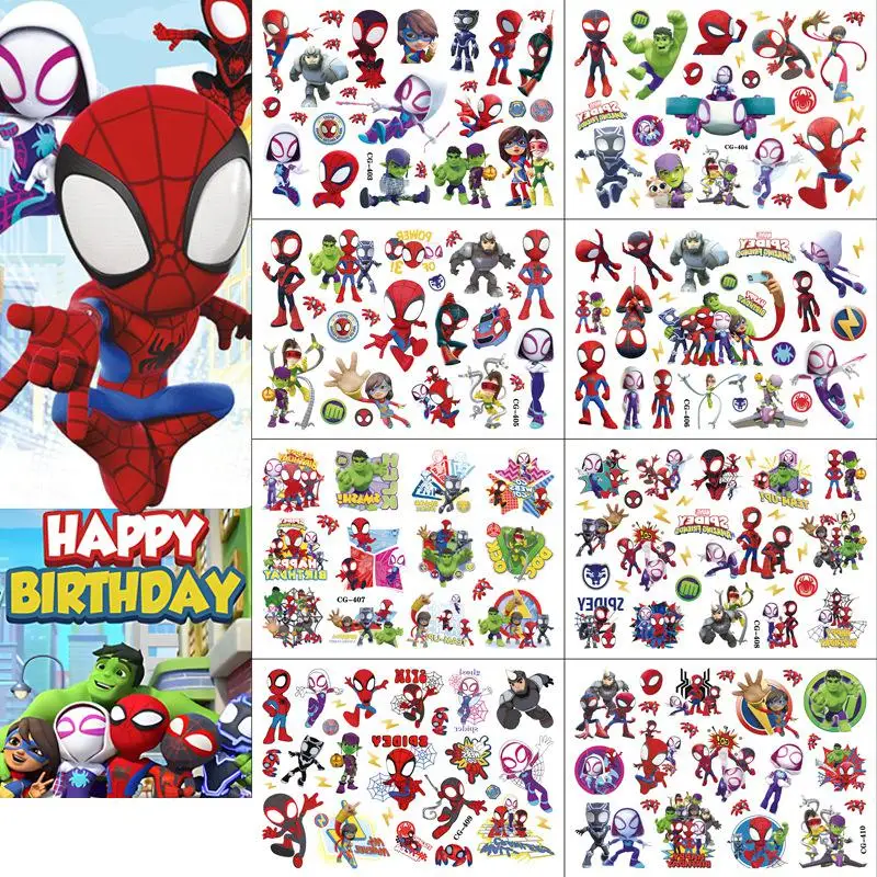 1Pcs Spidey and His Amazing Friends Temporary Tattoos for Kids Birthday Party Supplies Favors Cute Tattoos Stickers Decoration