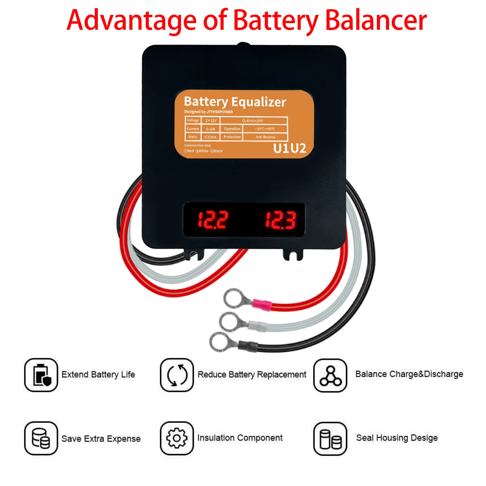 2X 12V Battery Balancer Solar Battery System Equalizer With LED Display For 24V 48V 60V 72V 96V Lifepo4 Lithium GEL Batter