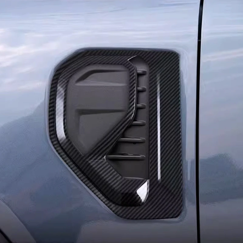 Cubierta de logotipo lateral de coche de carbono ABS, embellecedor de cubierta de guardabarros de ventilación lateral frontal, cubierta de rejilla, adornos de estilo de coche para FORD RANGER 2023 2024
