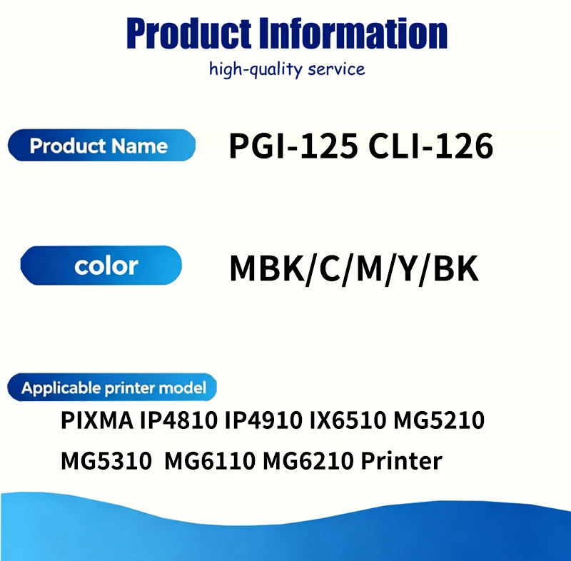 1/3/5 sets PGI-125 CLI-126 PGI125 CLI126 ink Cartridge Compatible For Canon IP4810 IP4910 MG5210 MG5310 MG6110 MG6210 IX6510