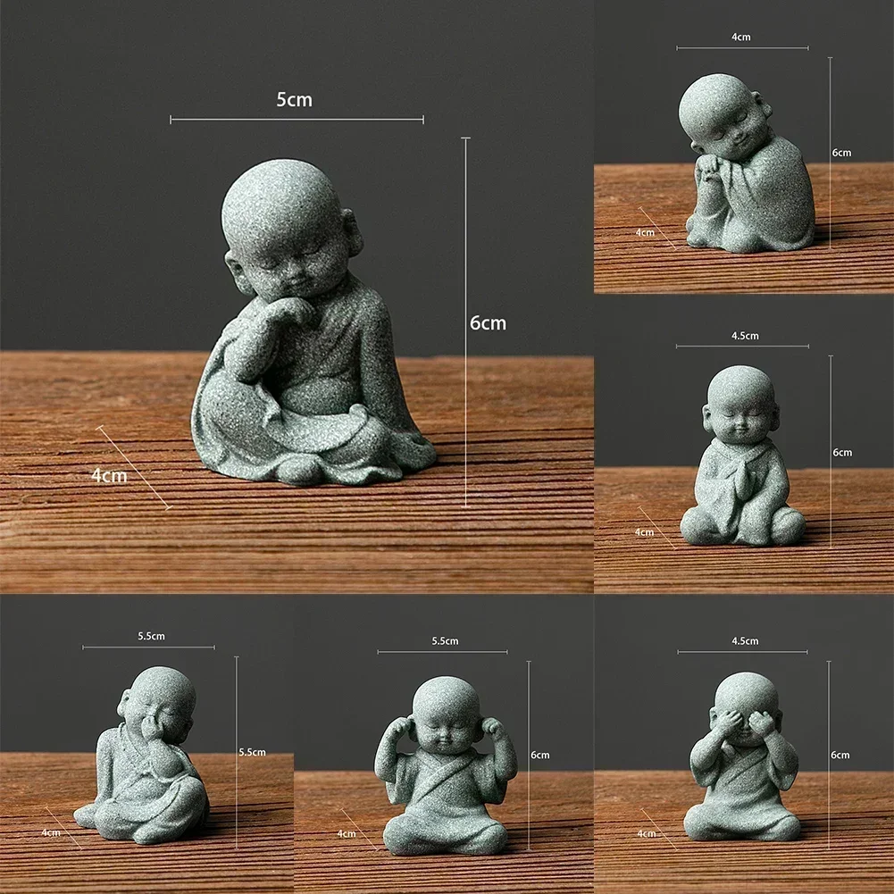 Statua di pietra di Buddha Piccoli monaci buddisti Figurine di buddismo tibetano Ornamento da giardino Zen Meditazione Decorazione per acquario