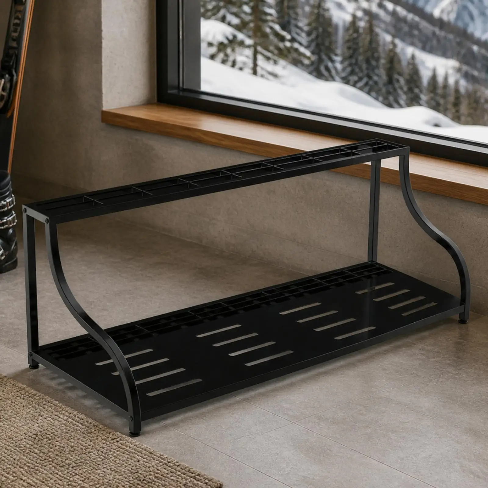 Sturdy Floor-Standing Ski Rack with Two-Level Design Stable Ski Equipment