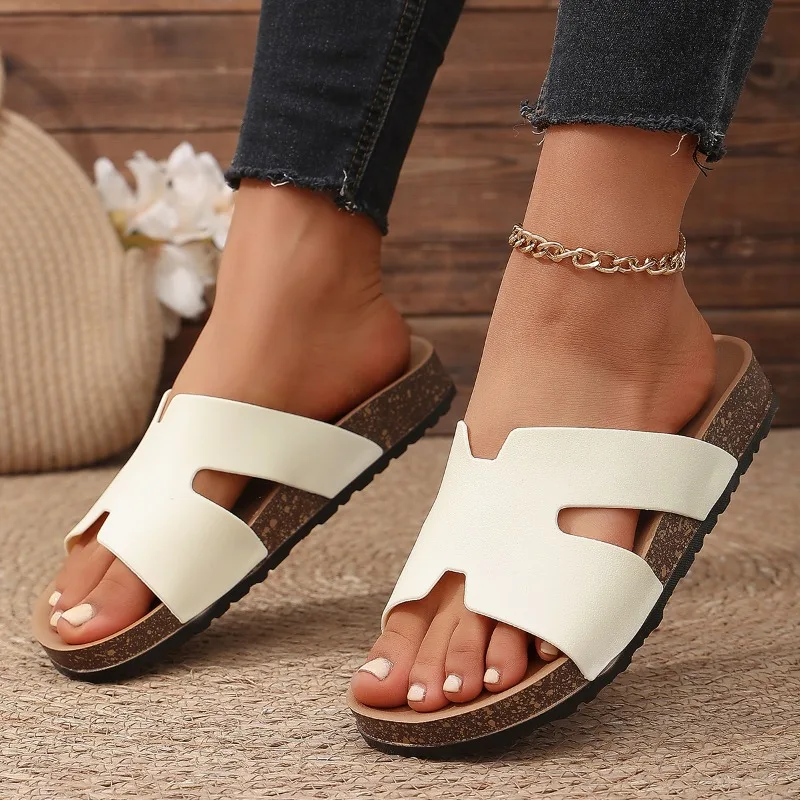 

Women's Summer Beach Sandals, PU Leather, Flat Sandals, Fashionable Outdoor Wear-Resistant Mules, Non-Slip Women's Slippers