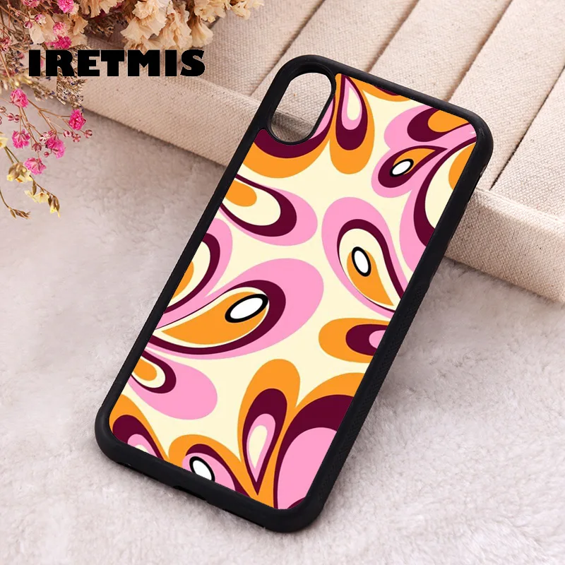 Iretmis Phone Cover Case For iPhone X XS Max XR 11 12 13 PRO MINI 14 15 16 Plus Rubber Silicone Retro Funk Flower