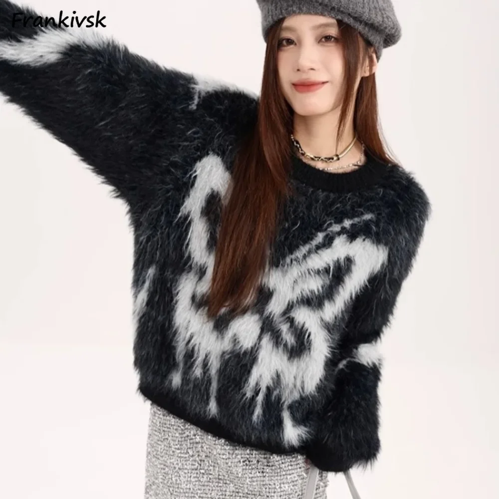 

Women Pullovers Jacquard Warm Comfortable Korean Style Harajuku Advanced Creativity Personality Tender All-match Autumn Winter