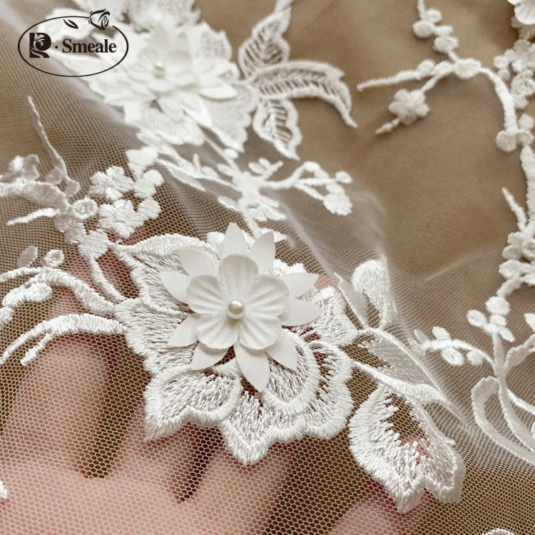 3D Stereo Laser Flower Beaded Mesh Embroidery Lace, Wedding Dress Fabric, DIY Dress Accessories, RS2497