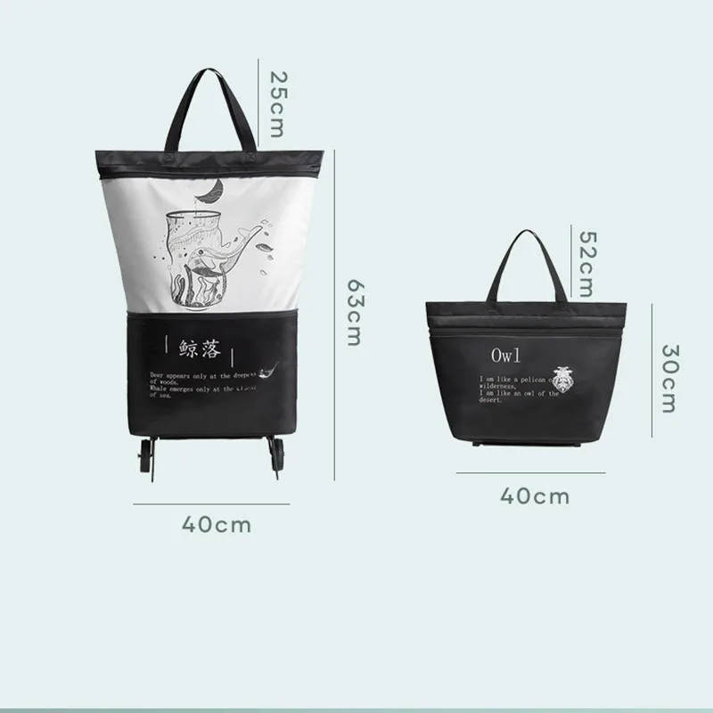 Foldable Pull Cart Trolley Shopping Bag with Wheels Portable Large Capacity Folding Grocery Shopper Handbags Organizer Bags