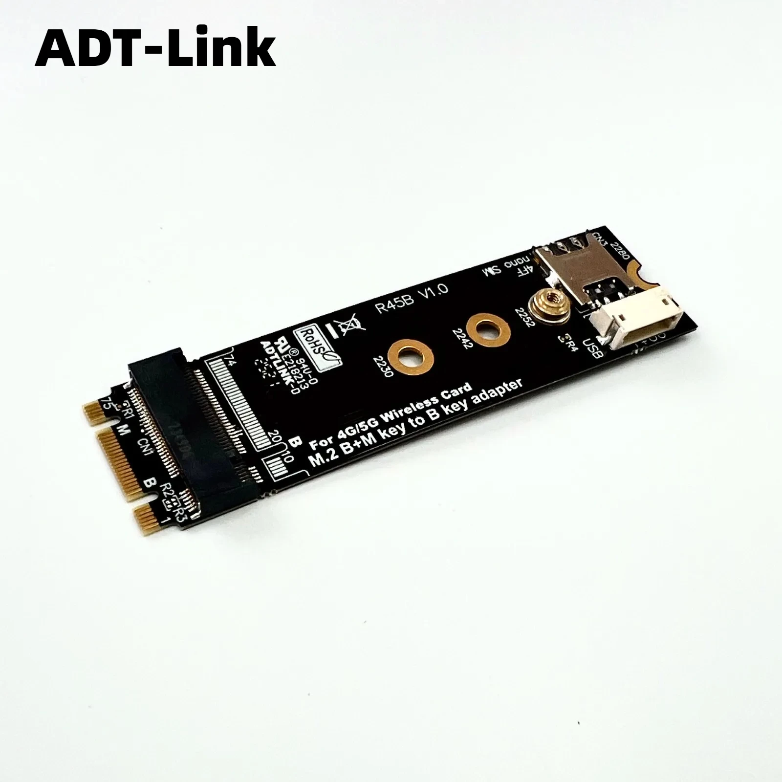ADT R45B M.2 B+M-key 2280 to B Key Adapter Card for 3G/4G/5G Wireless Modem Card for NanoSIM M.2 B-Key 3042 3052 LTE Module Card