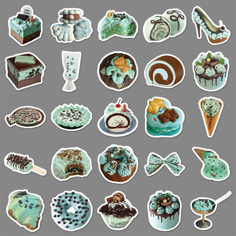 50pcs Thin Chocolate Ins Style Fresh Aesthetic Food DIY Desktop Decor Stickers for Tablet, Earphones & Journal