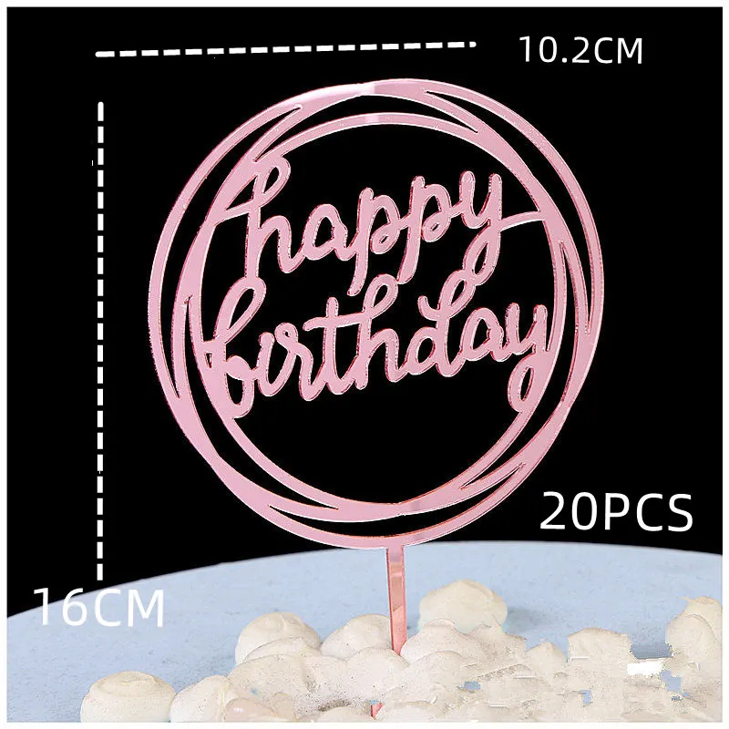 10 Stück Roségold Happy Birthday Cake Topper Silber Schwarz Einfaches Design Acryl Kuchendekoration Baby Shower Party Dessert Dekoration – Detail 12