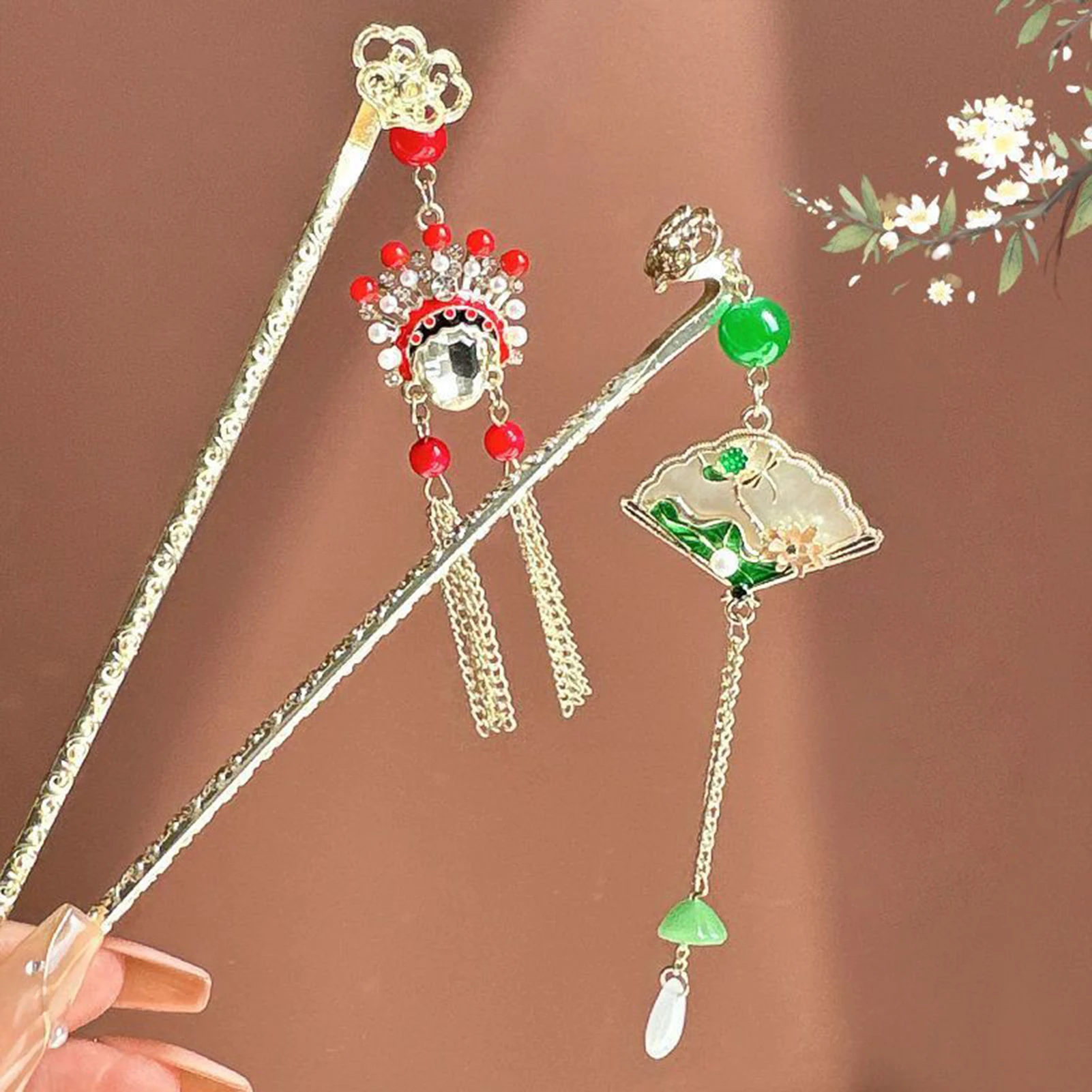 

Elegant Flower Pearl Tassel Hair Sticks Chinese Style Hair Stick Hair Fork Floral Hairpin Hanfu Party Hair Accessories Gift