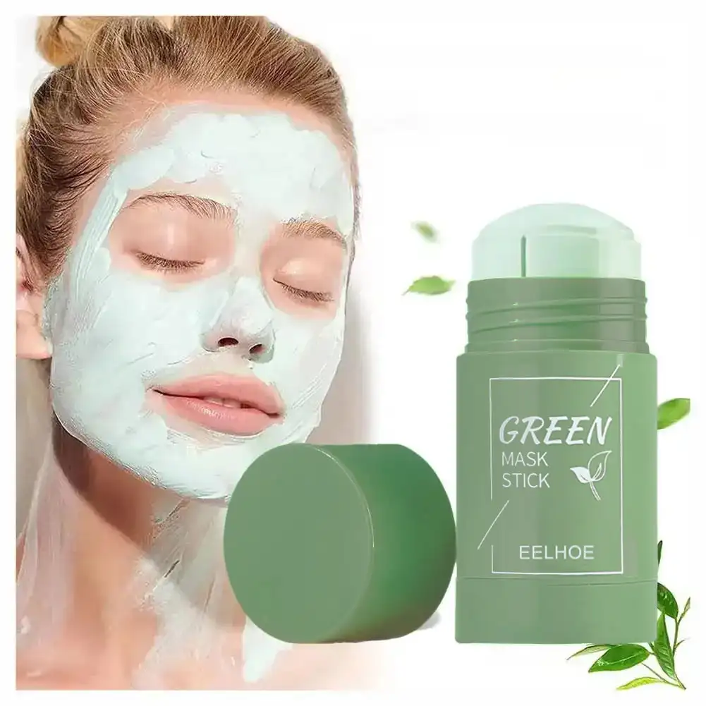 Mascarilla sólida de berenjena de té verde, limpieza profunda, Control de aceite, equilibrio, antioxidante, reduce los poros, elimina puntos negros, mascarilla de barro refrescante