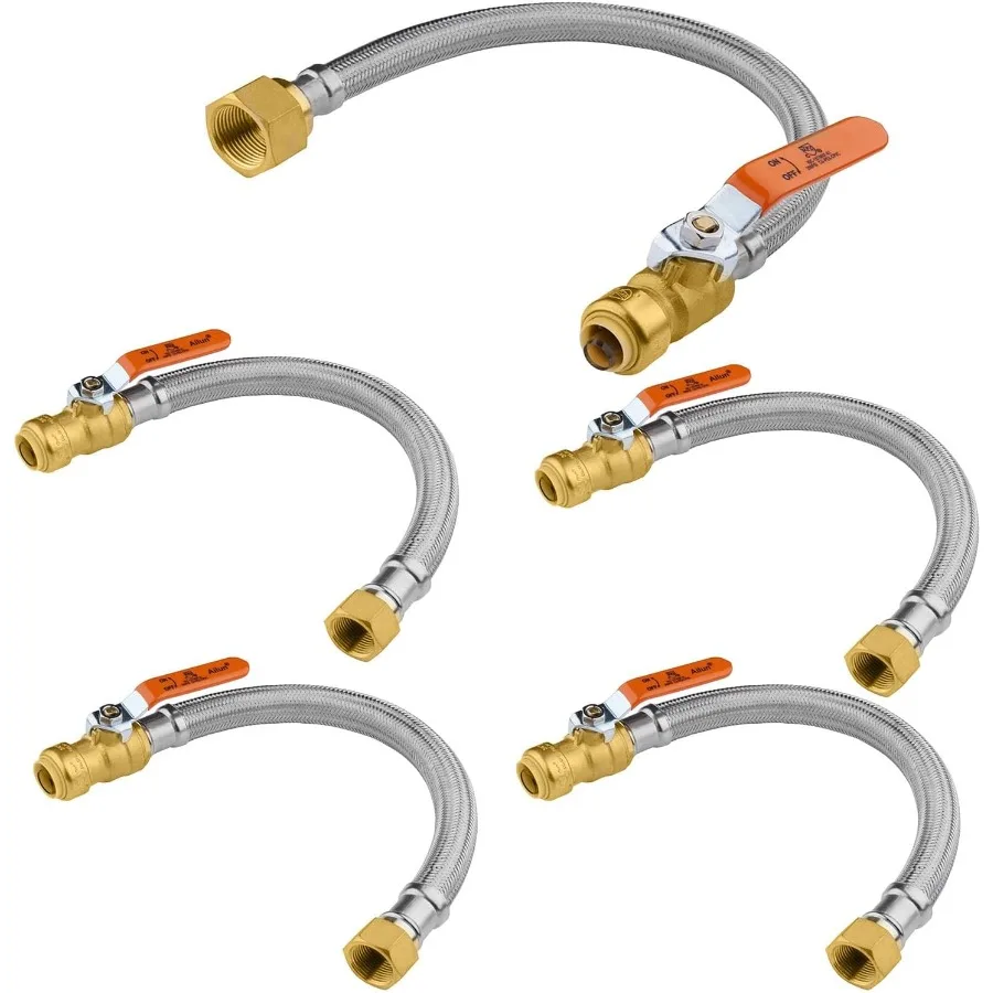 5 حزمة 18 بوصة دفع صالح الكرة صمام سخان المياه موصل PushtoConnect 1 2x3 4 FIP الفولاذ المقاوم للصدأ خرطوم سخان مرن ل Rel