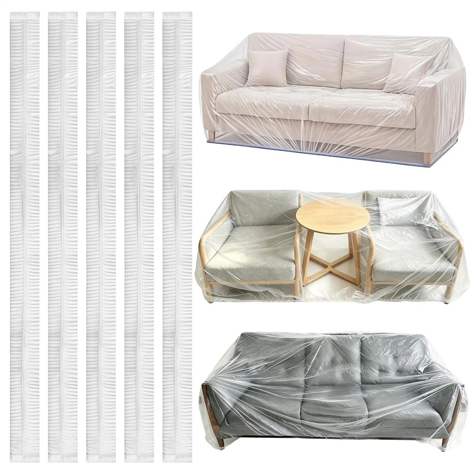 5pcs Stretchable Transparent Furniture Dust Covers For Sofa Couch Table Chair, Home Dorm Apartment Basement Attic