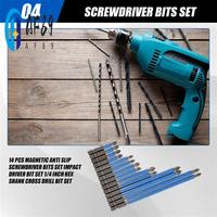 AF89-14 Pcs Magnetic Anti Slip Screwdriver Bits Set Impact Driver Bit Set 1/4 Inch Hex Shank Cross Drill Bit Set