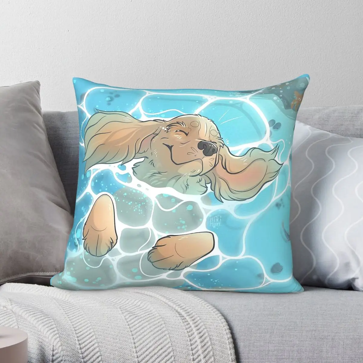 Gicky Swimming Summer Quadratischer Kissenbezug, Polyester, Leinen, Samt, Muster, Reißverschluss, Dekor, Bett, 18 Zoll