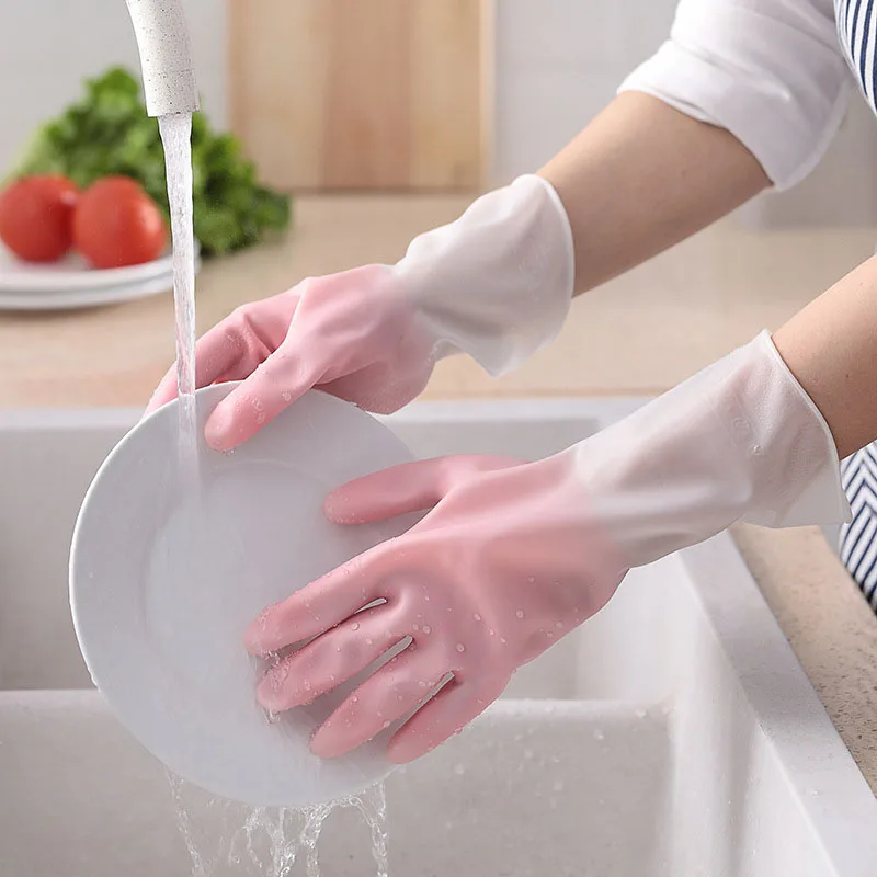 1Pair Female Durable Waterproof Rubber Latex Dish Washing Gloves For Cleaning Housework Chores Dishwashing Tools