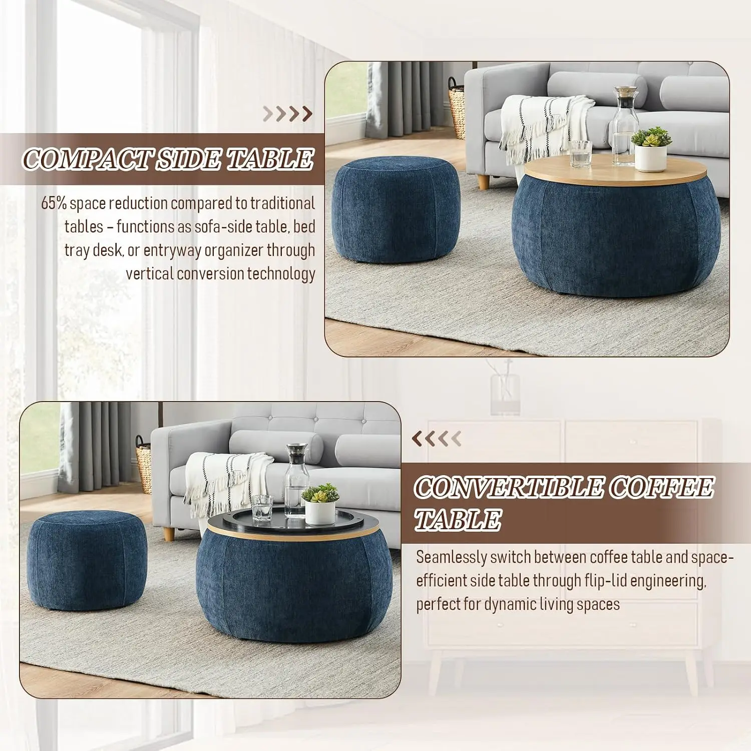 Round Storage Ottoman Set 2, 25