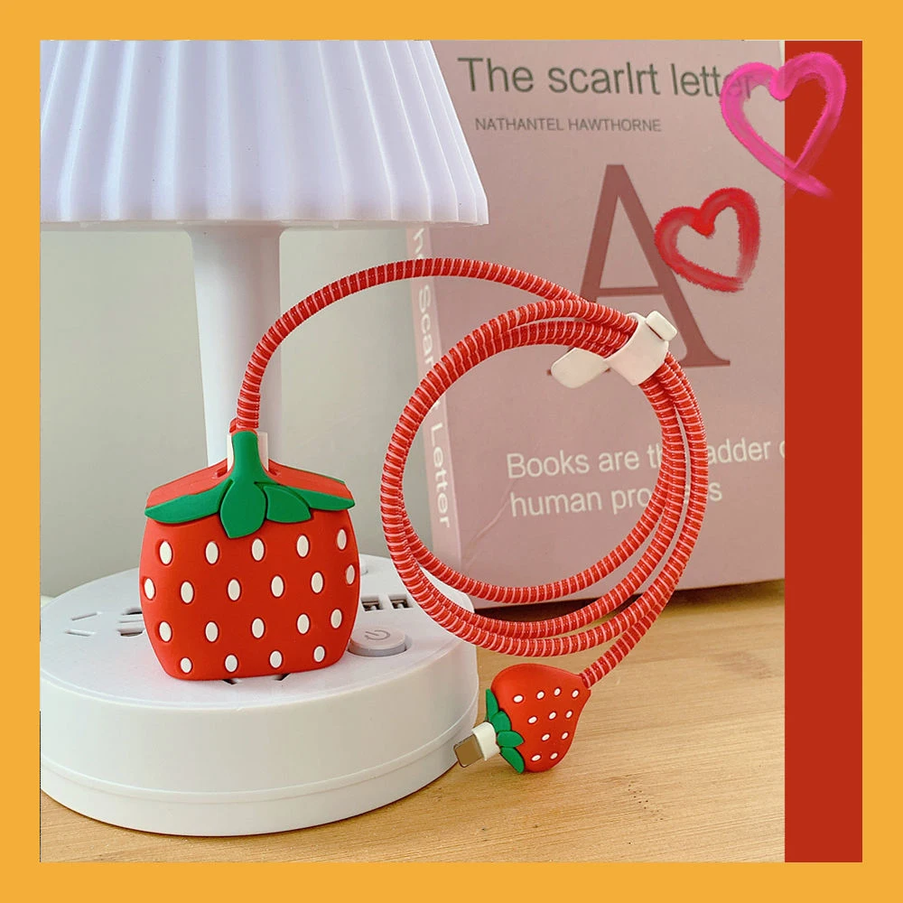 Cute 3D Fruit Cable Protector, Fast Charger Covers, Data Cable Protector para iPhone 16, 11, 15, 14, 13 Pro Max, 18W, 20W, US