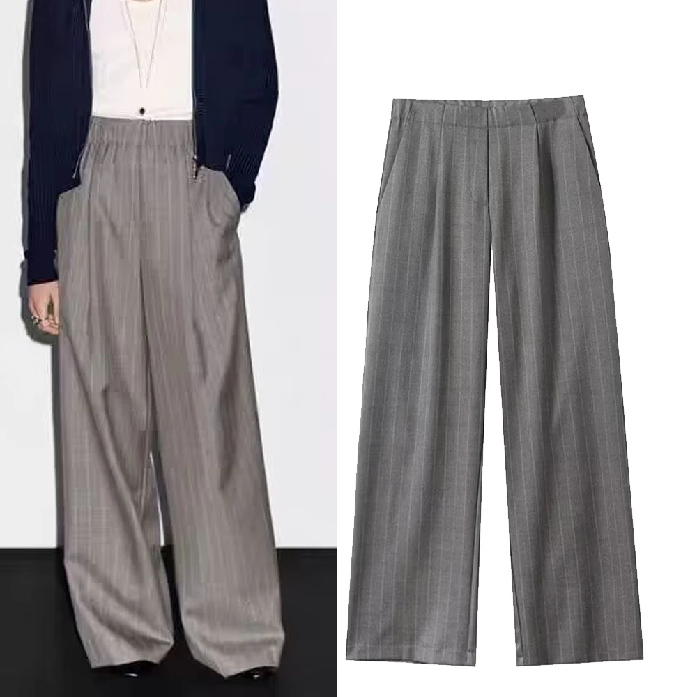 

Faionable ey Woolen Wide Leg Pants for Women All-Match High Waist Trousers Casual Pants European Sle Polyester Fiber
