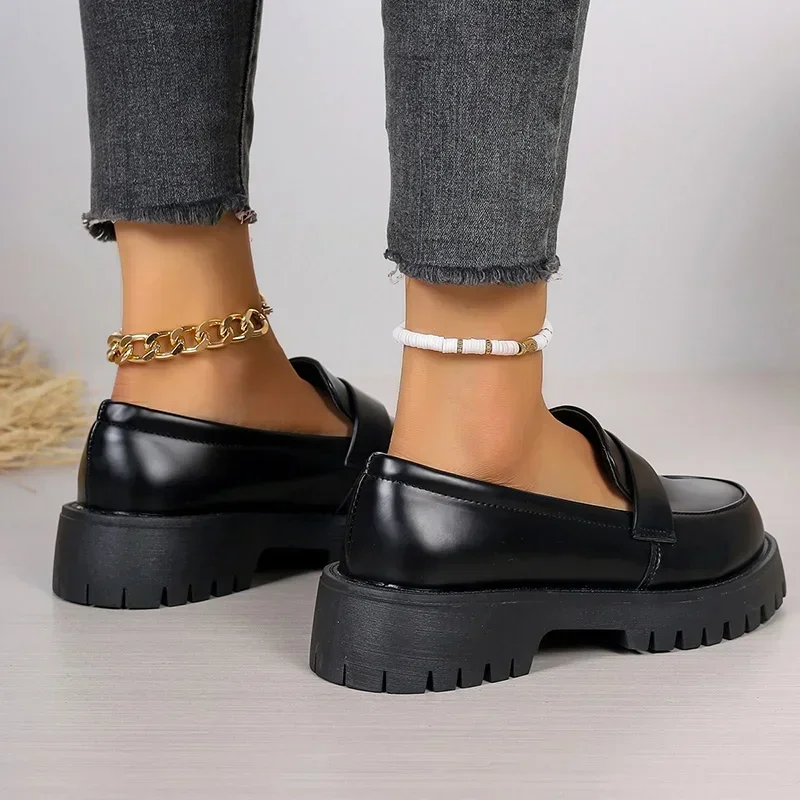 British Style Platform Loafers Women Plus Size Round Toe Single Fashion Shoes Woman Thick Bottom Pu Leather Shoes Mujer