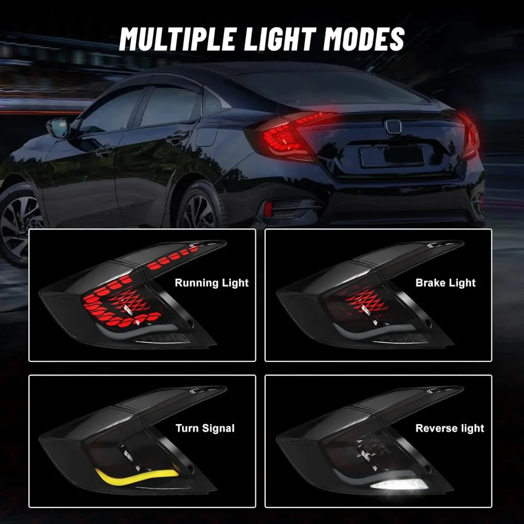 LED Tail Lights for Honda Civic 2016-2021 10th Gen Start Up Dynamic Animation Rear Lamps Assembly DRL Models Rear Lamp