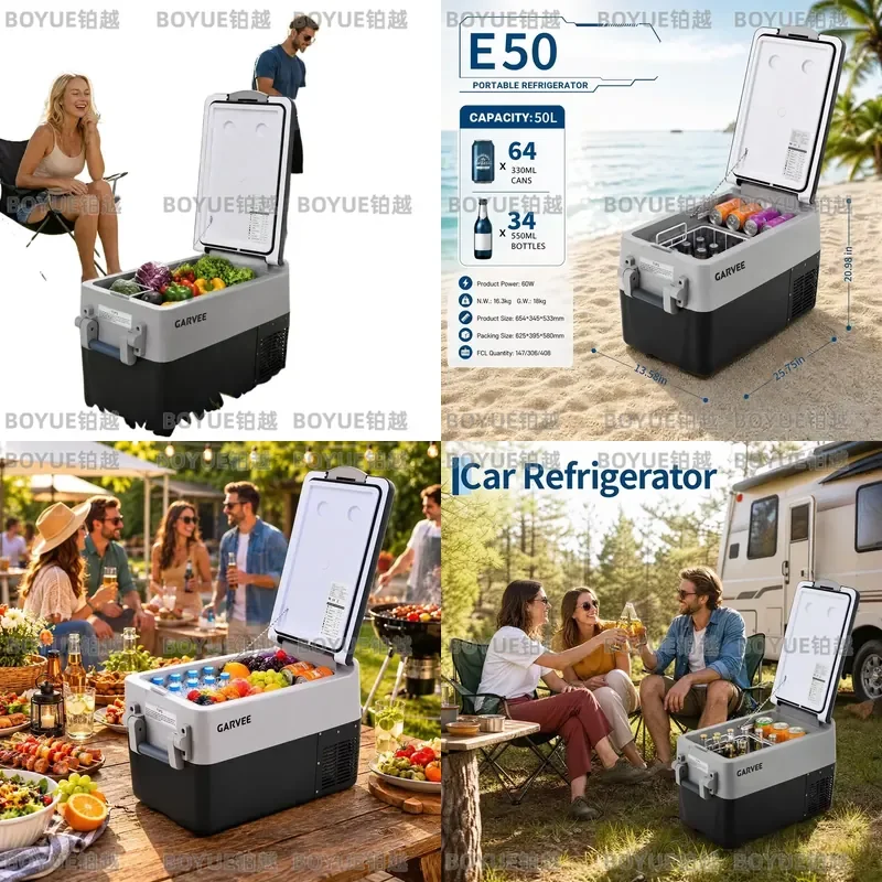 Portable Car Refrigerator 53QT Dual Zone Fridge Freezer App Control 12V 24V DC 110V AC Cooler for Camping Fishing Travel Home