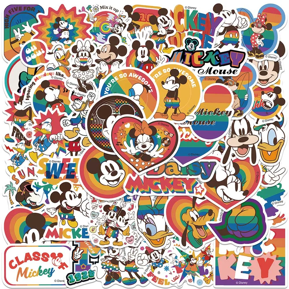 

50PCS Disney Cute Cartoon Rainbow Mickey Mouse Graffiti Stickers DIY Laptop Scrapbook Phone Guitar Children's Stickers Toy