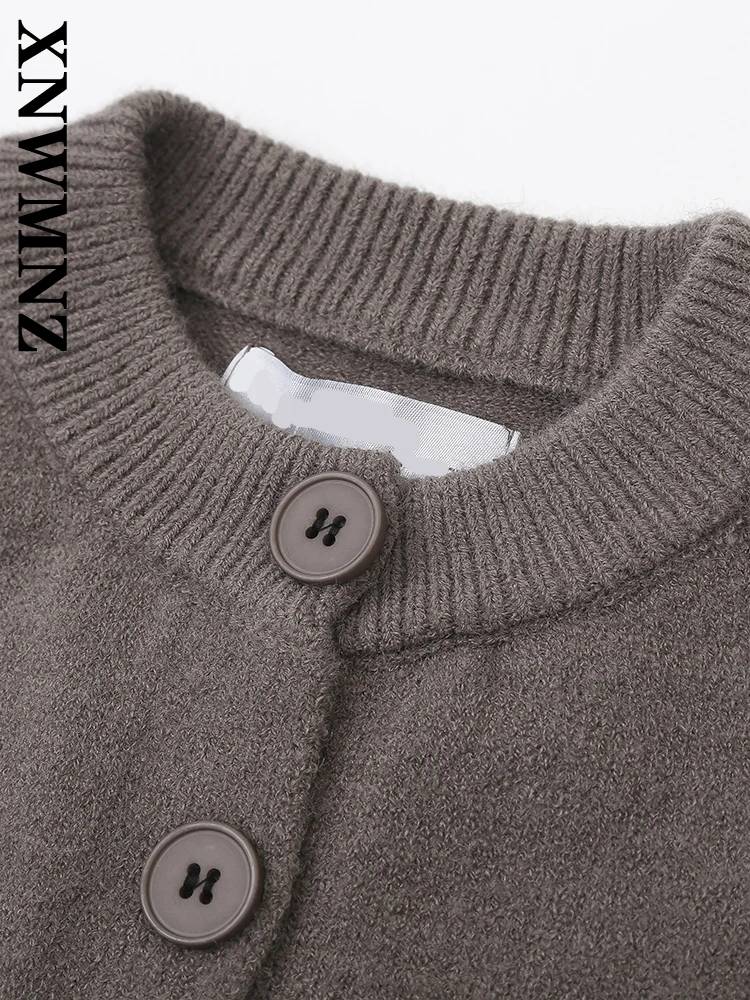 XNWMNZ-Cardigan Vintage à Manches sulfet Col Rond pour Femme, Haut Court à Volants et Boutonnage Simple, Collection Automne 2024