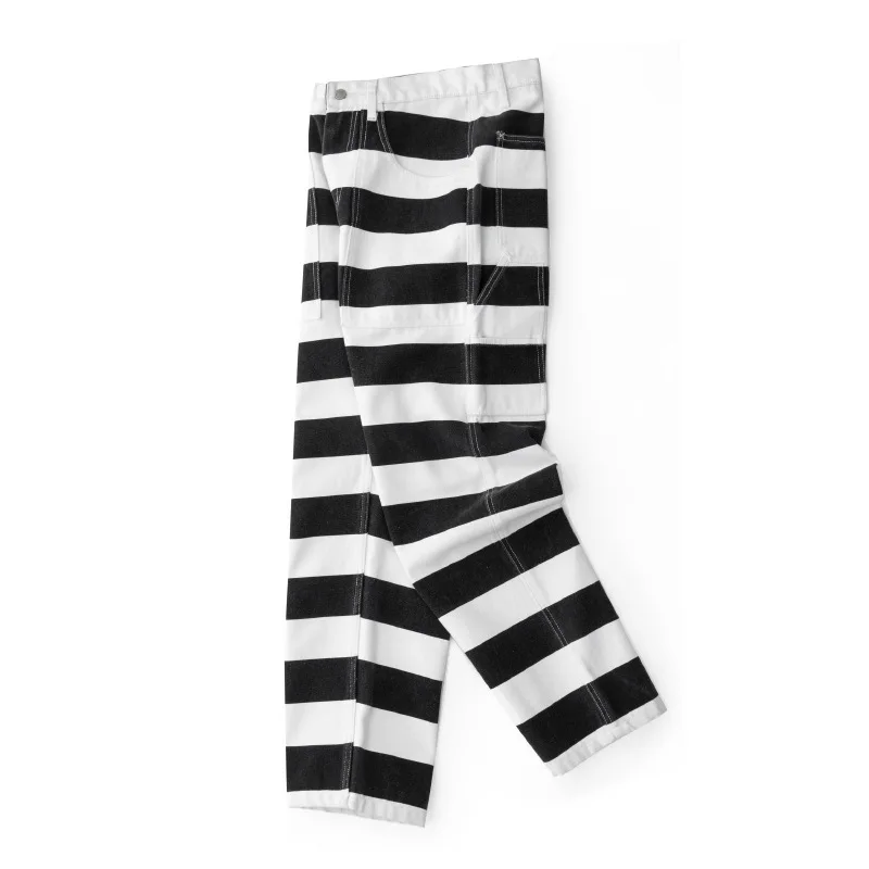 16oz 100% Cotton Heavyweight Striped Work Pants - Thick Canvas Rock & Roll Motorcycle Trousers / Amekaji Rider's Jeans OKONKWO