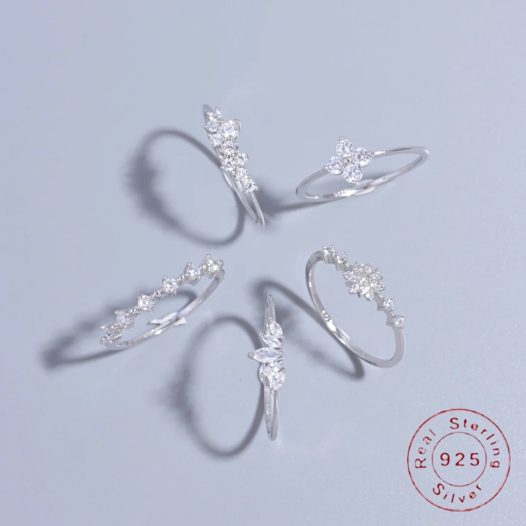 S925 Sterling Silver French Luxury Zircon Ring for Women,Simple Fashionable Jewelry Gifts Accessories Wholesale Dropshipping
