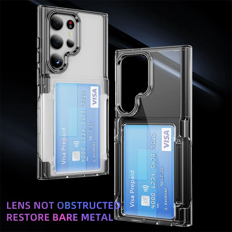 For Samsung Galaxy S24 S23 S22 Ultra Plus Flip Cards Holder Wallet Phone Case Transparent Bracket Shockproof Protection Cases