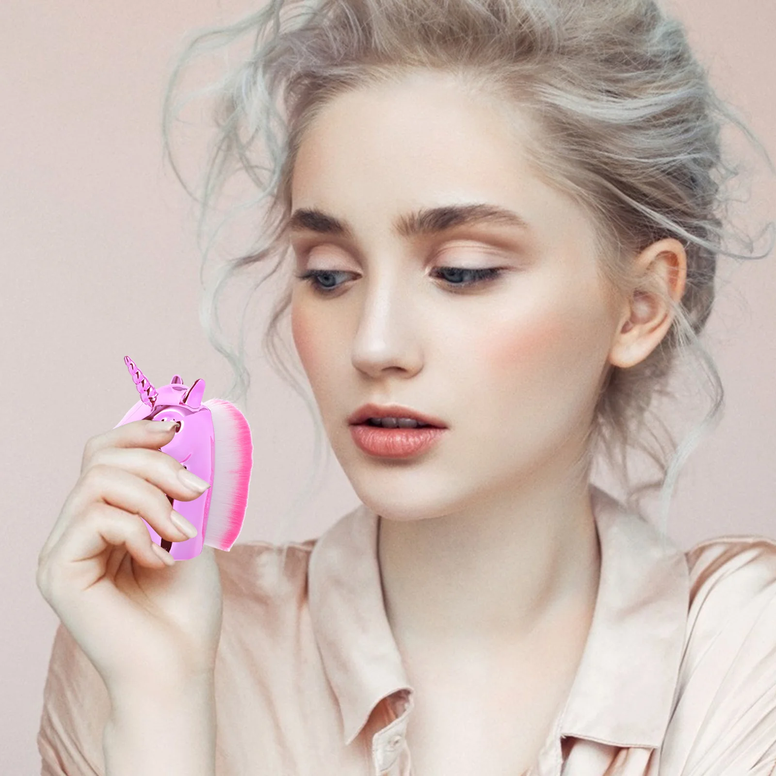 1 pennello per trucco premium a forma di unicorno in oro rosa per donne e ragazze, fard in polvere, fondotinta, strumento professionale per uso quotidiano