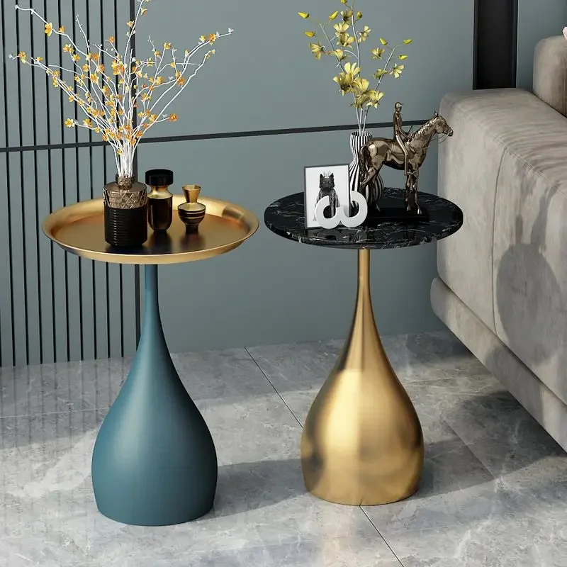 

Nordic Slate Side Table Simple Modern Light Luxury Iron Art Tea Table Living Room Sofa Corner Small Round Coffee Tables