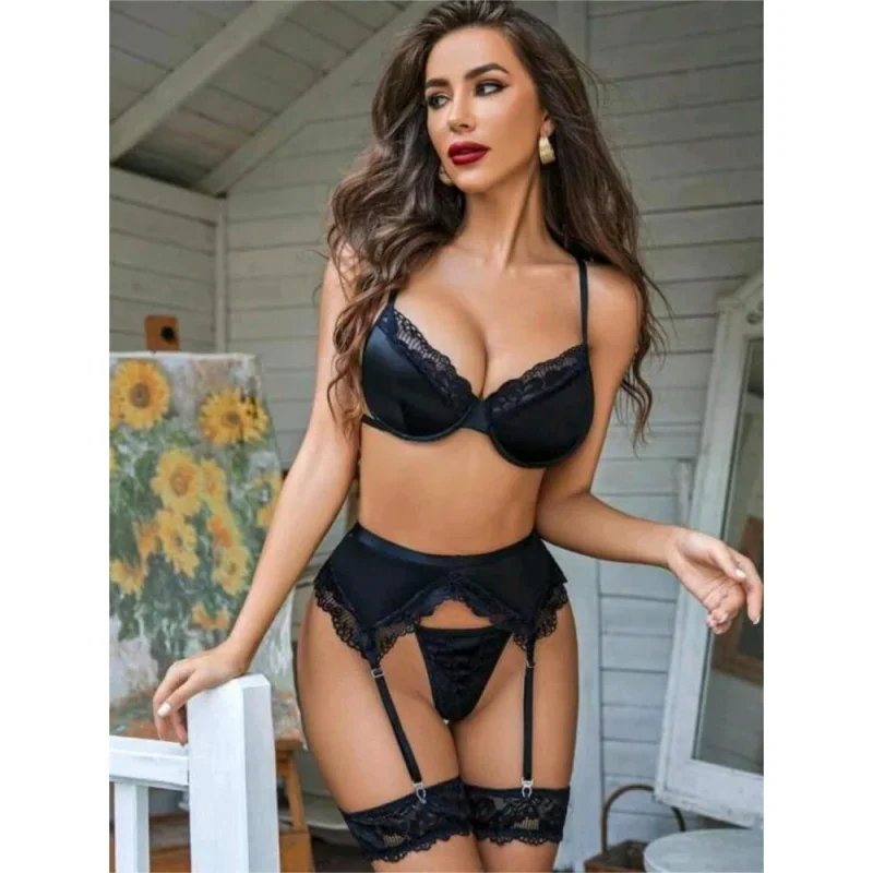 Bikini with push-up lace trim, sexy thong, high-end lingerie set, swimsuit