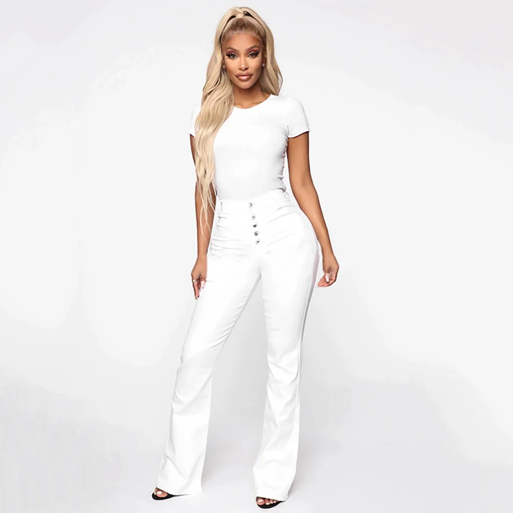 Jean skinny taille haute élastique à jambes larges pour femmes, pantalons longs en denim, pantalons surdimensionnés, mode décontractée, printemps,